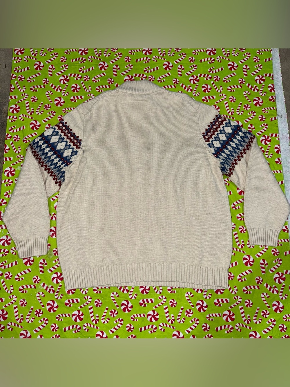 Izod Cream Fair Isle Quarter-Zip Sweater with Navy & Burgundy Pattern - Picture 14 of 16